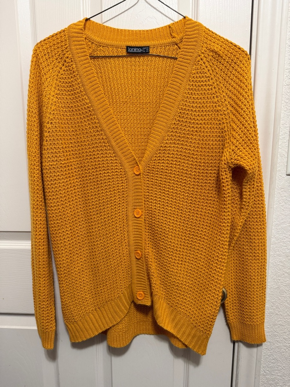 Janina Mustard Yellow Button-Front Knit Cardigan